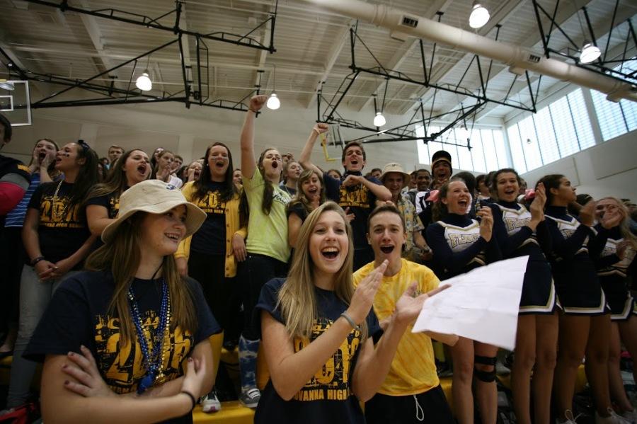 Flucos celebrate at a pep rally.