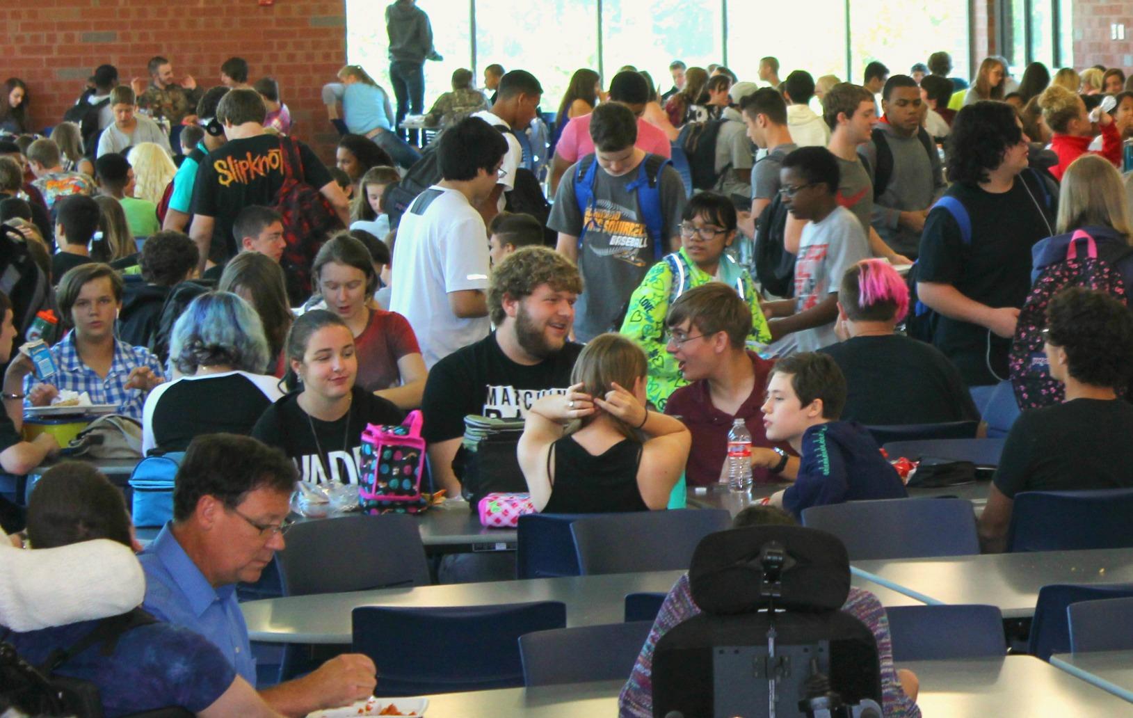 Students gather in the cafeteria on August 10, 2016. 
