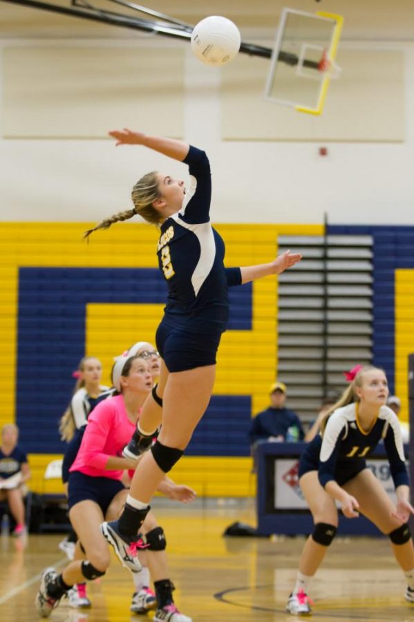 Junior Katie Morris spiking the ball at the Varsity game against Albermarle on Oct. 3
Photo courtesy of Fluvannaphotos.com