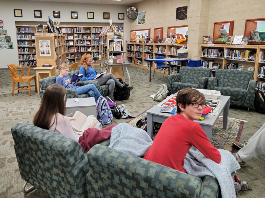 Students reading during the Feb. 27 Read-a-Thon in the FCHS Media Center.