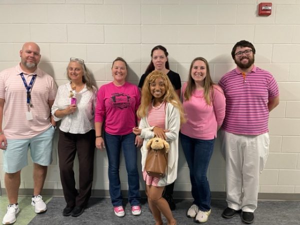 A group of FCHS teachers dress up for the Sept. 6 Barbenheimer Day during Fall Spirit Week. 