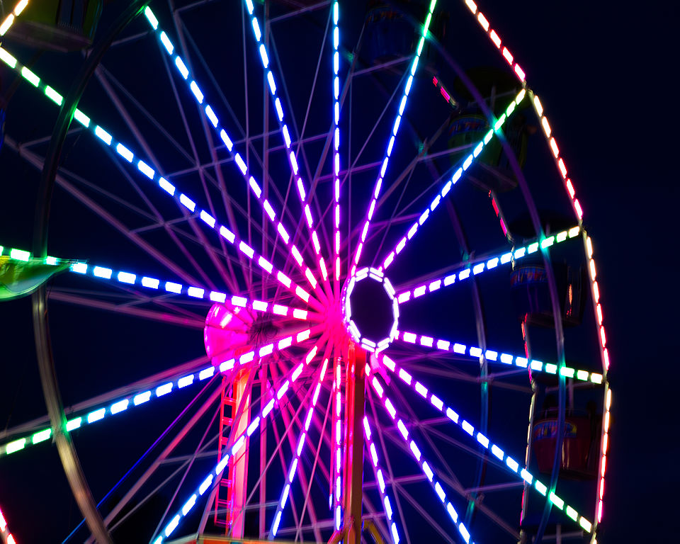 Ferris wheel at placer county fairgrounds fair. Photo courtesy of Johnstoncreativeartsdotcom via Wikimedia. Creative Commons Attribution-Share Alike 4.0 International