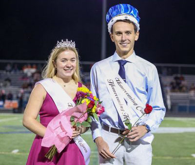 Homecoming Queen Faith Shields and King Addison Patchett after being crowned King and Queen.