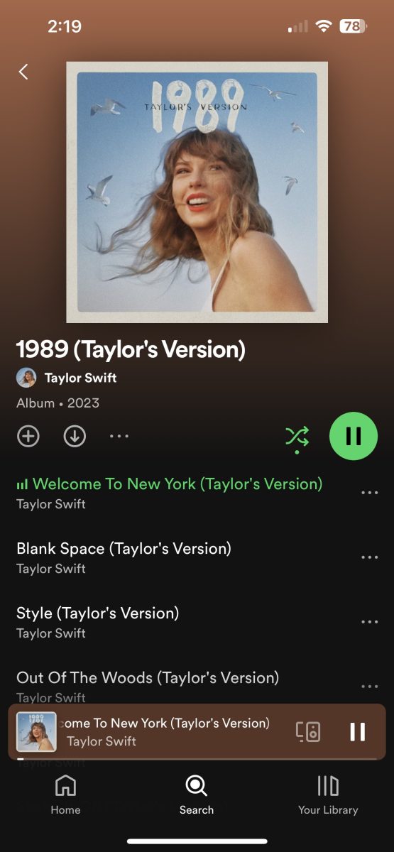 Screen shot of the 1989 taylors version album as if someone is listening to it from the beginning.