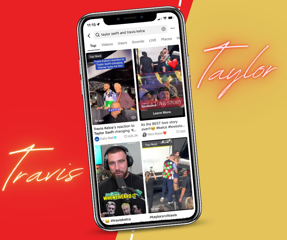 Screenshot+of+TikTok+search+results+of+taylor+swift+and+travis+kelce.+Image+created+by+Fluco+Journalism.