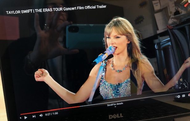 A screenshot of the trailer for Taylor Swifts Eras Concert Tour. Photo courtesy of Fluco Journalism. 
