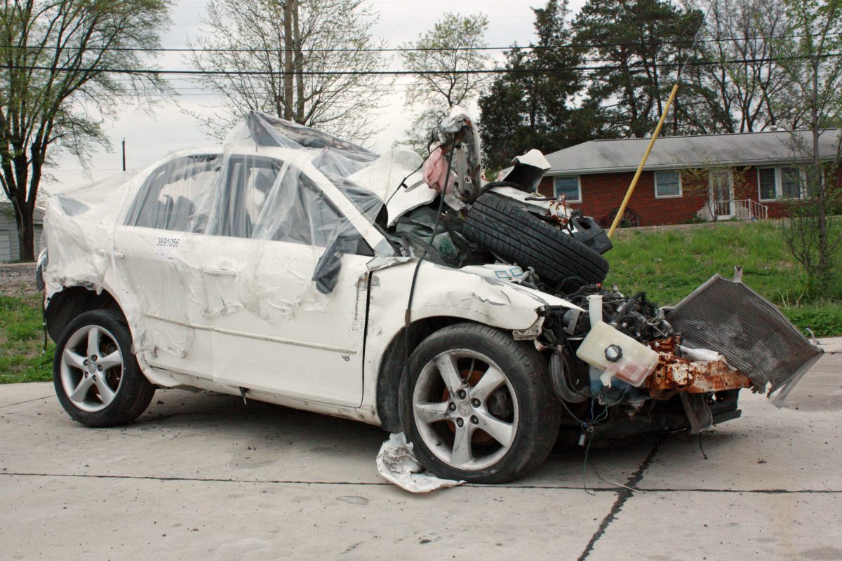 A Mazda after a car crash. Photo courtesy Ryanandlenny via Wikimedia Commons under the Creative Commons Attribution 3.0 Unported license. 
