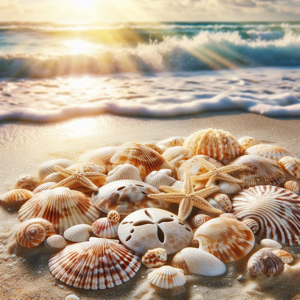 Shells on a beach. Image created by Fluco Journalism using Microsoft Bing Image Creator. 