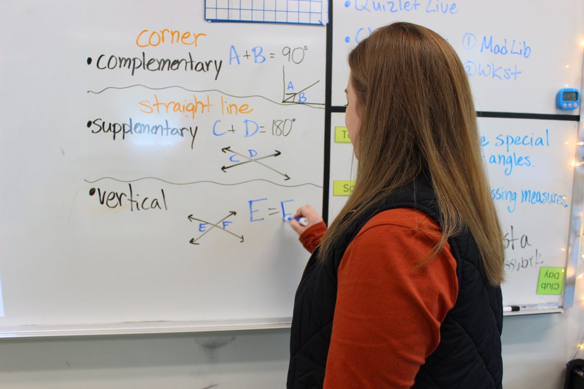 Math teacher Rachel Newsom helps students catch up during Fluco WIN.