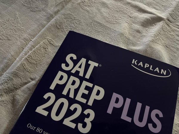 The SAT Prep Plus 2023 book published by Kaplan. Photo courtesy of Matt Gresham.
