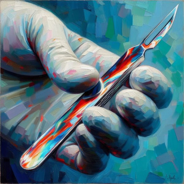 A surgeons scalpel - artwork created by Fluco Journalism using Bing Image Creator.
