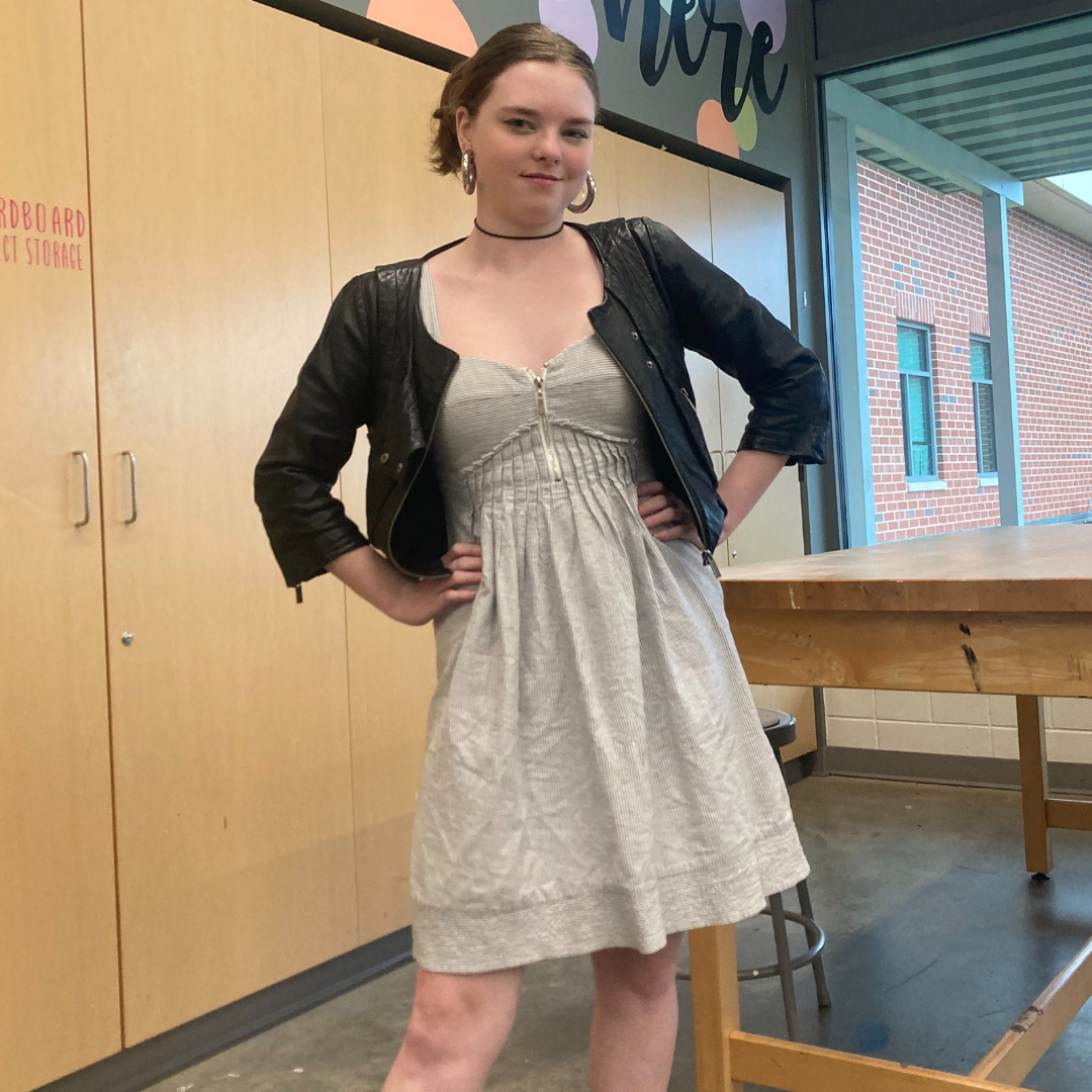 Senior Sam Carter shows off her sundress and leather jacket, a combo perfect for the fluctuating spring temperatures in Fluvanna. Photo courtesy of Kessler Potter