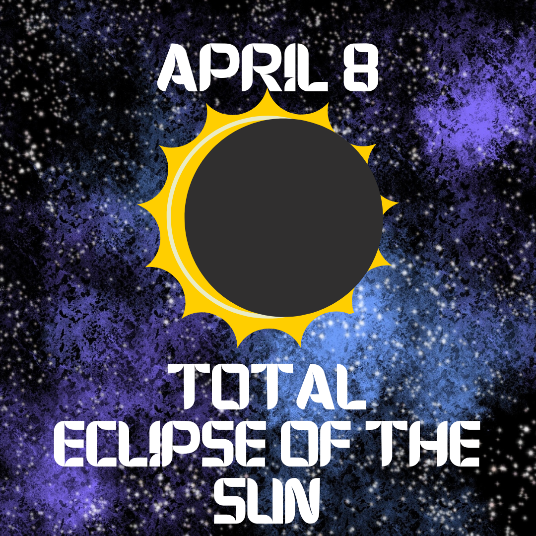 A graphic of the April 8 total solar eclipse. Graphic created using Canva. Photo courtesy of Fluco Journalism.