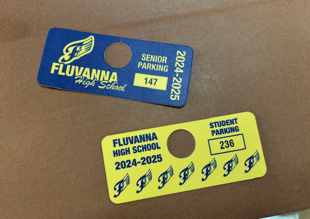 Seniors at FCHS get blue parking passes, while juniors get yellow ones.