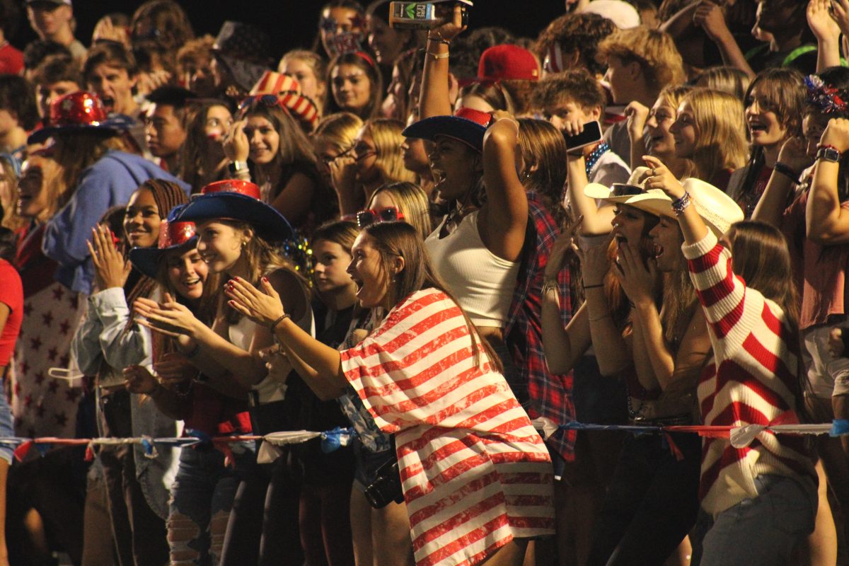 The student section gets hyped up at a USA-themed football game on Sept. 15, 2023 at FCHS.