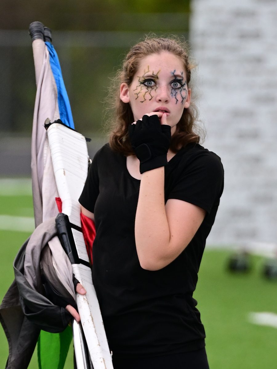 FCHS color guard member Abigail Lynn gets ready to perform the "Tell-Tale Heart" program at the football game on Sept. 16. Photo courtesy of DLH Sports Shots.