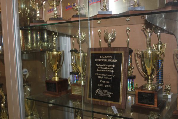 Just a few of the many Fluco Speech and Debate trophies the teams have gathered over the last decade.