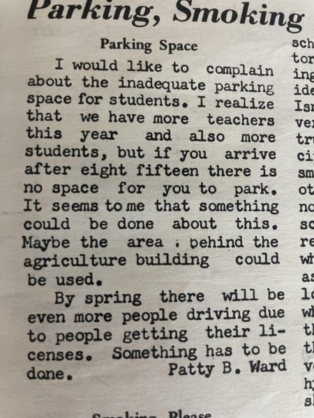 "Patty Ward's Letter to the Editor Regarding Parking, Oct 1973"