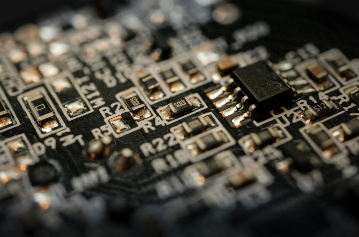 An up-close view of a circuit board. Photo courtesy of Skitterphoto on Pexels.