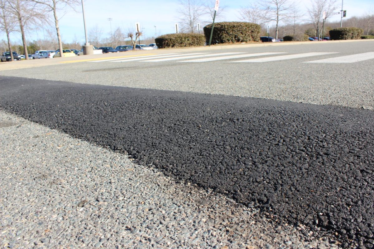 One of the new speed bumps in the student parking lot. 