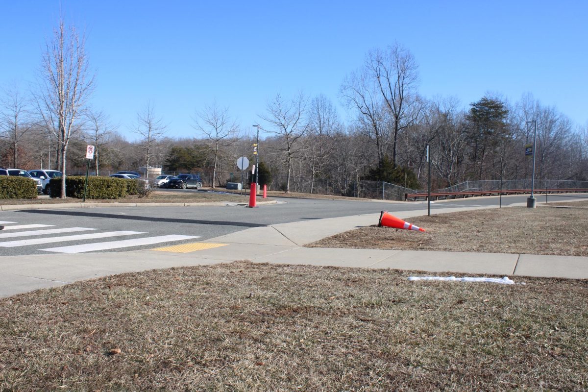 Speed bump along the parking lot where all cars exit.