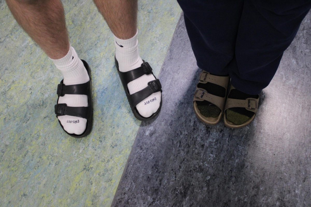 Two students wear Birkenstocks