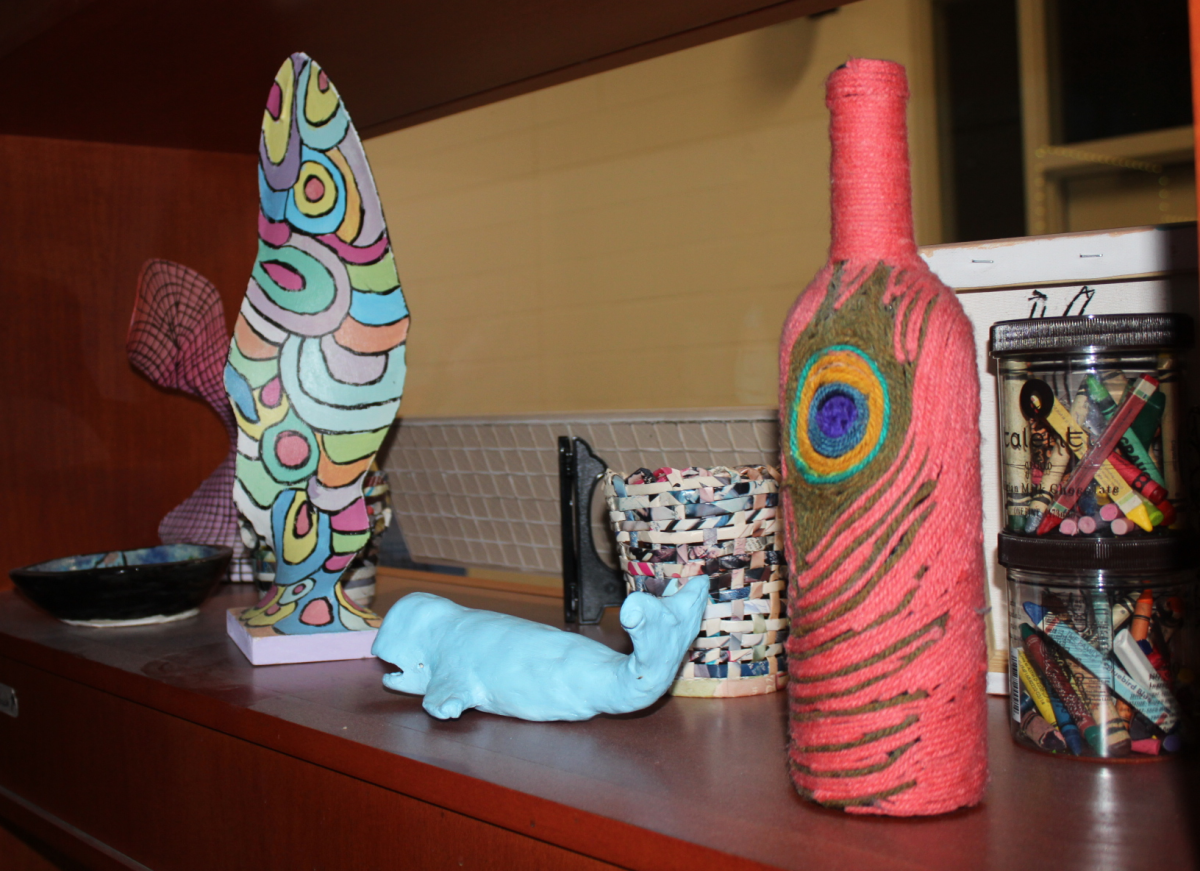 Student artwork on display in art teacher Michelle Coleman's classroom.