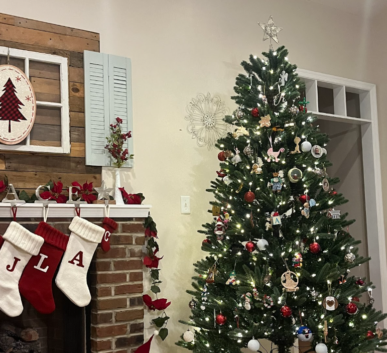 Christmas tree in living room.