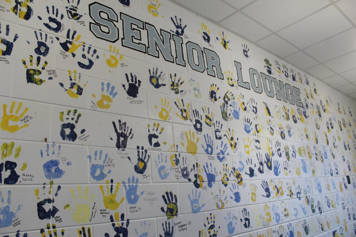 Senior handprints in the senior lounge. 