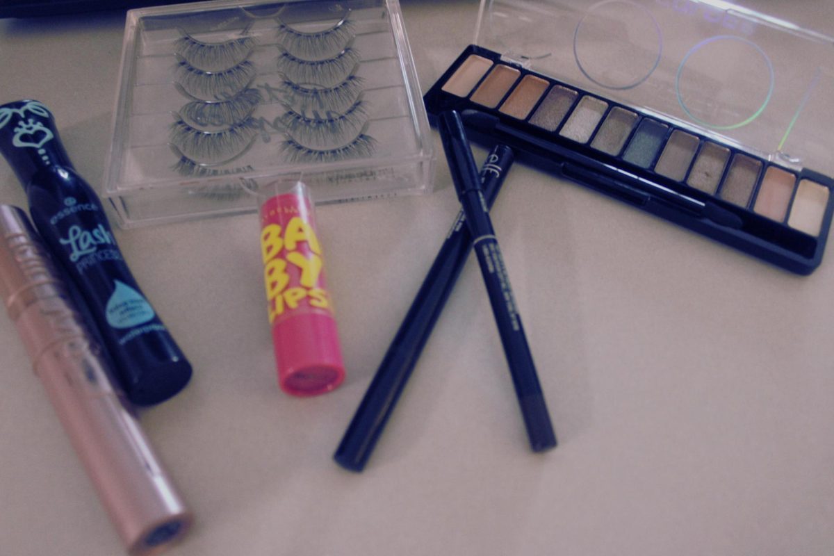 Eyelashes, eyeshadow pallet, eyeliners, Chapstick, and mascara from 2016.