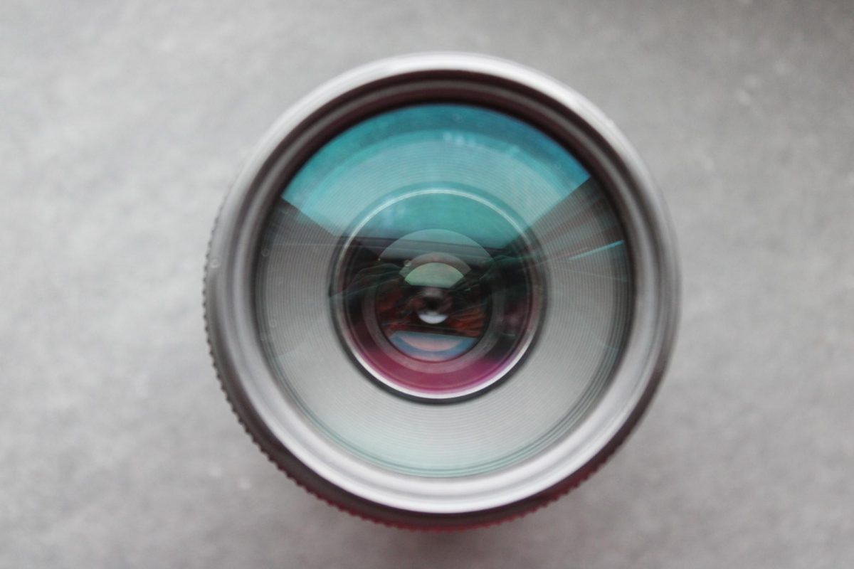 Closeup photo of a camera lens.