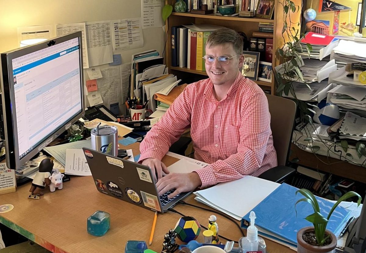 FCHS Counselor Haden Parrish reading emails in his office.