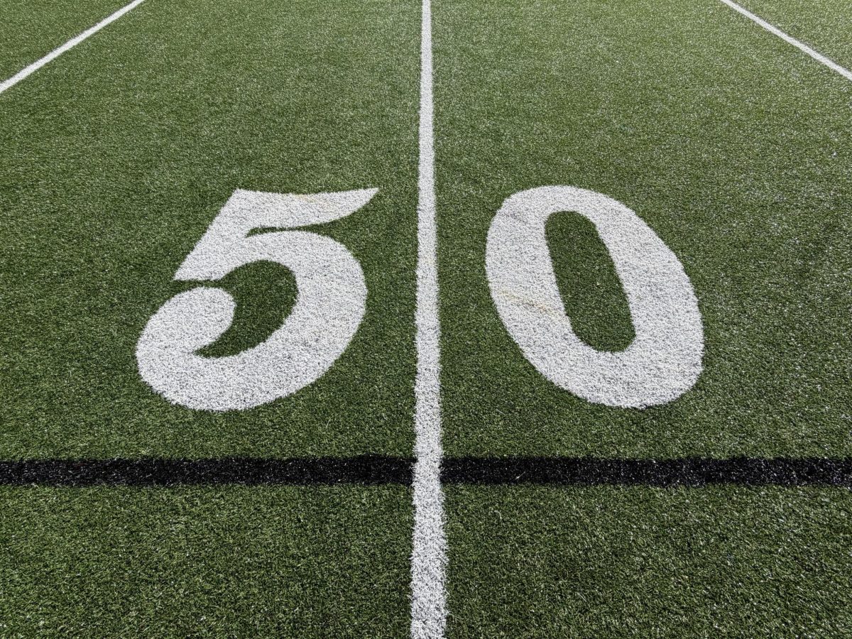 The 50-yard line at Fluvanna's fooball field. 