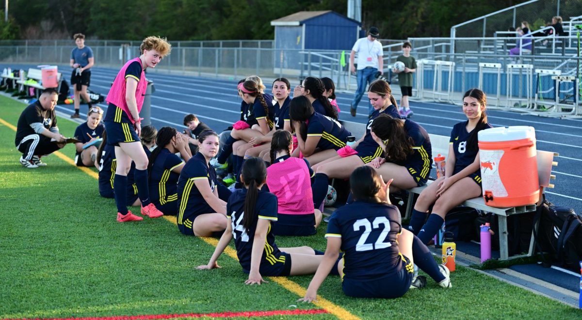 Last year's Fluvanna County High School's JV girls soccer team during a game at half-time.