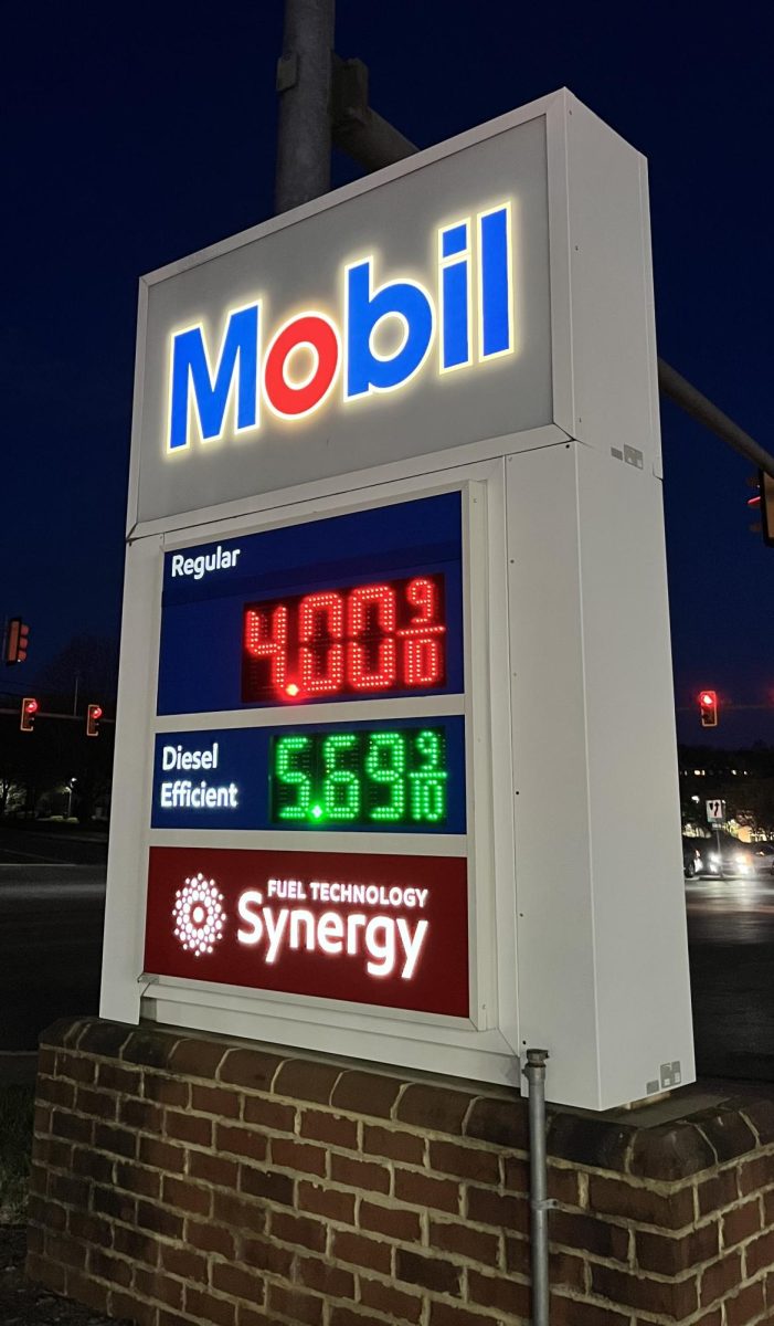 Gas prices at the Mobil gas station.