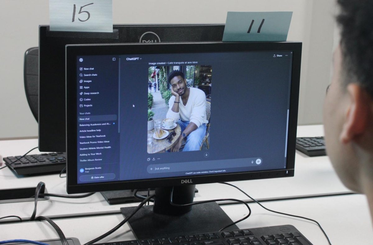 Junior Benjamin Bostic using ChatGPT on a desktop to make a realistic photo of a human.