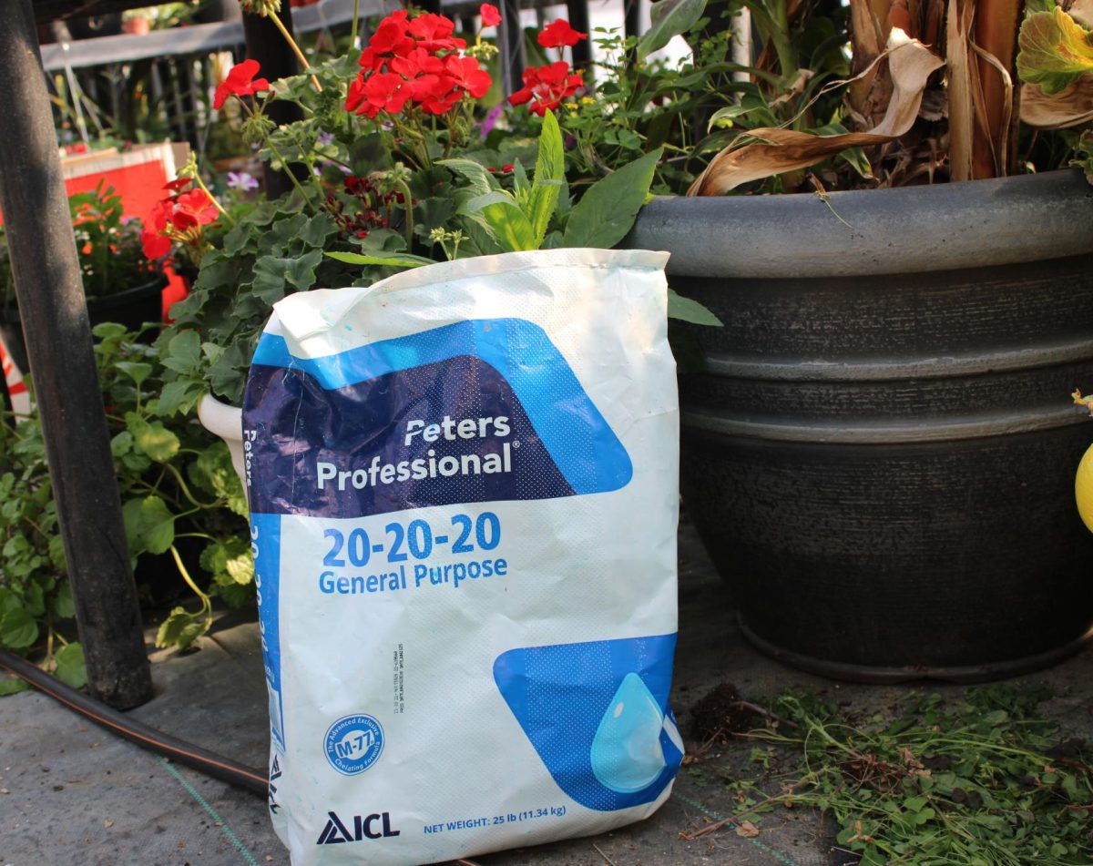 A bag of fertilizer in the FCHS greenhouse. 