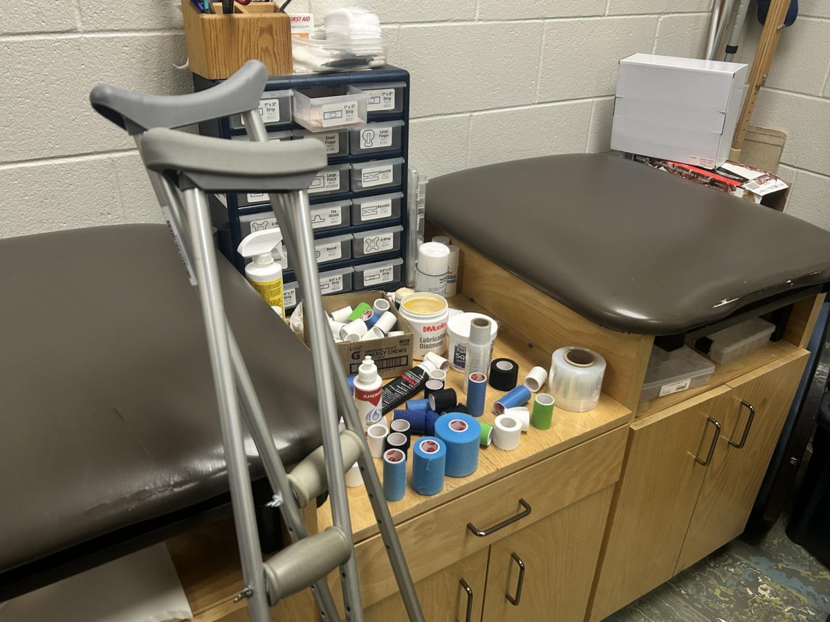 Some of the medical supplies used by FCHS Athletic Trainer Tyler Golden to treat students when they become injured.
