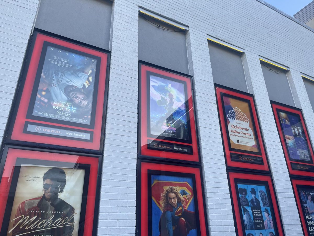 The "Super Mario Galaxy" poster amid other movie posters at the Regal Stonefield in Charlottesville. 